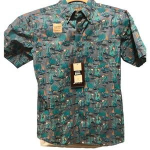Youth boys XL ARIAT button down short sleeve cactus western shirt NWT BLUE/grn